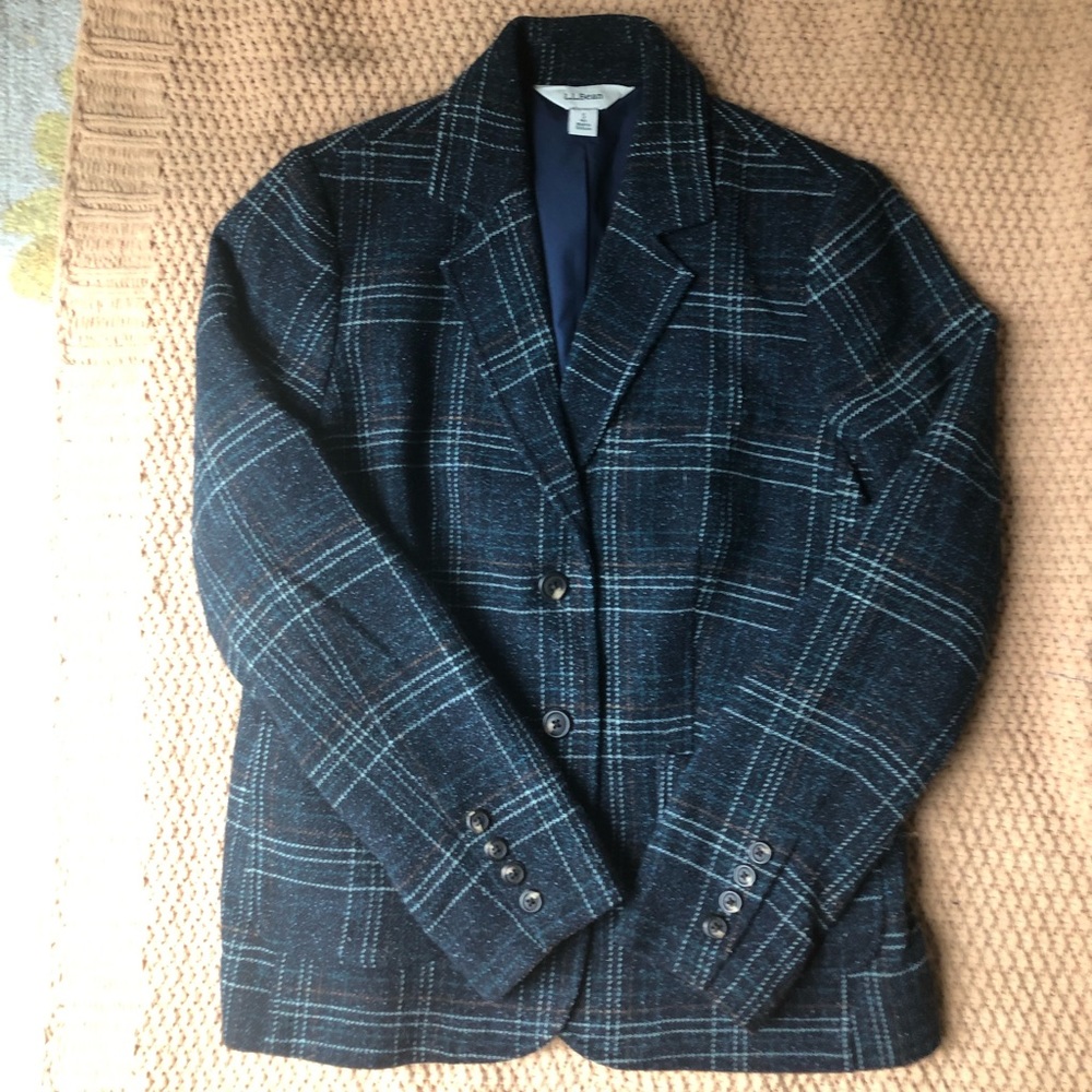 L.L. Bean Navy Plaid Blazer
